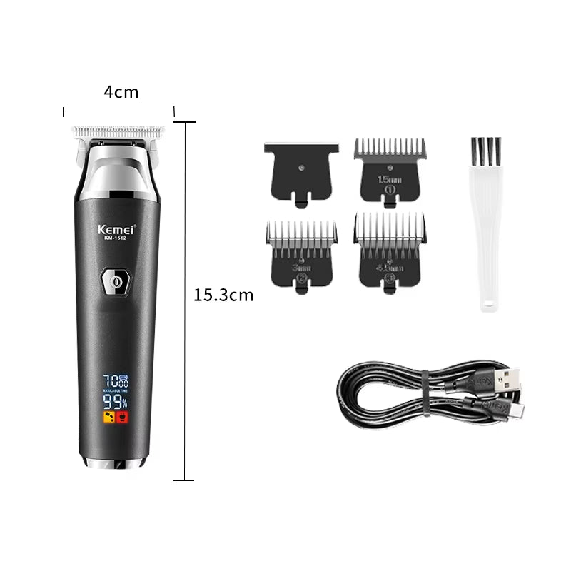 Tech stop Zeroblade™ Pro cordless hair trimmer with 7000RPM motor and LCD display, shown with sleek design and adjustable blades.