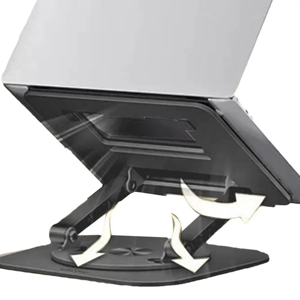Adjustable aluminum alloy laptop stand by Tech Stop, with 360-degree rotatable design for home and office use.