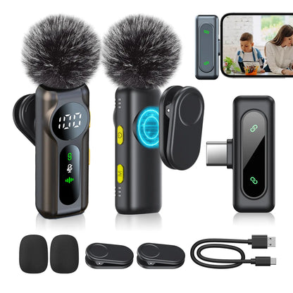 Wireless Lavalier Clip-On Microphones 2-Pack by Tech Stop, compact microphones with clip attachments for clear audio recording.