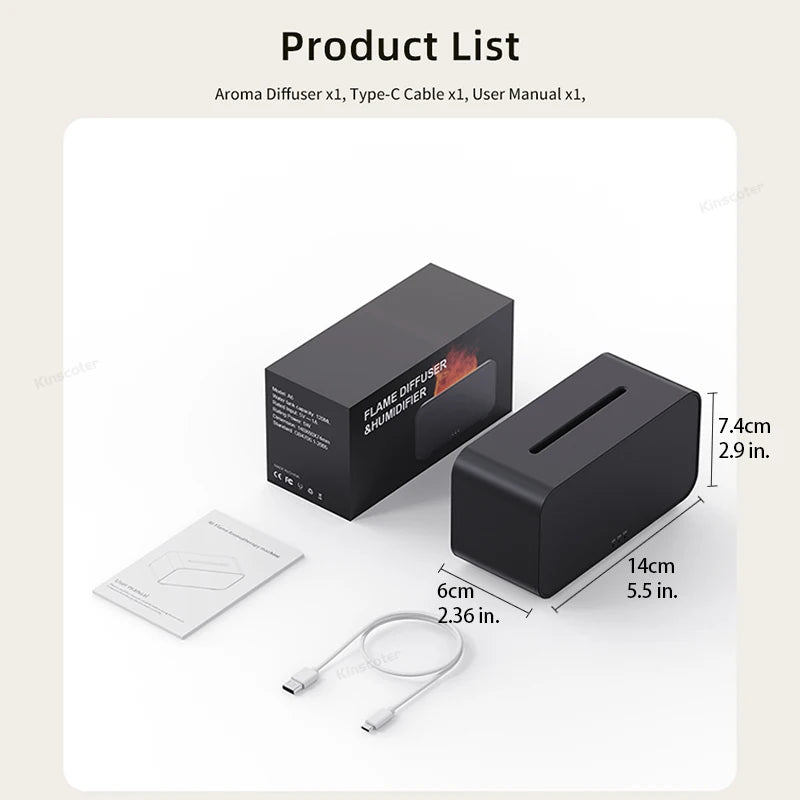 Small Tech Stop Flame Mist Diffuser emitting gentle mist with a calming flame design, enhancing relaxation and ambiance.