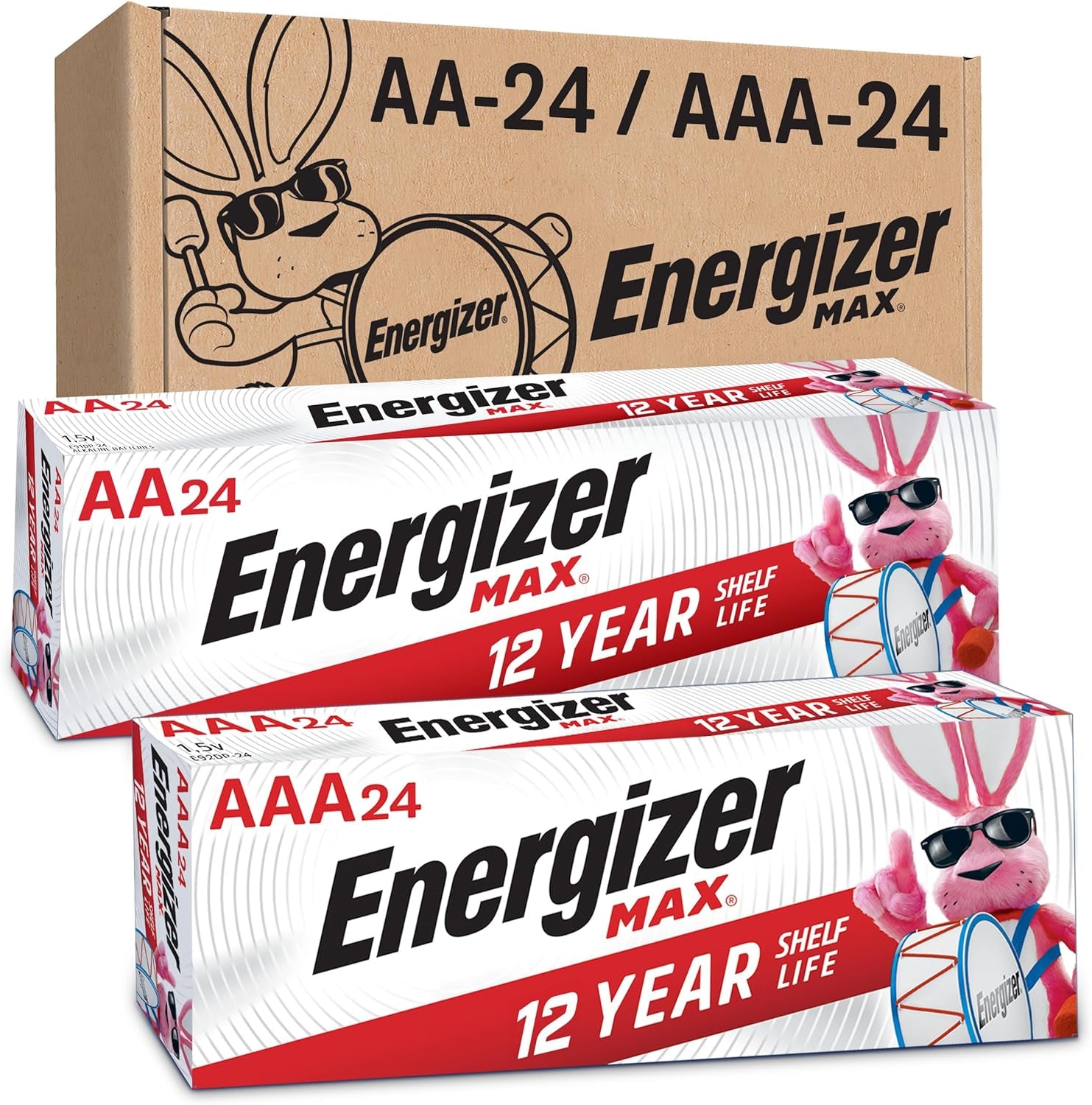 Tech Stop AA and AAA batteries combo pack with 48 max double A and triple A batteries, suitable for various electronic devices.