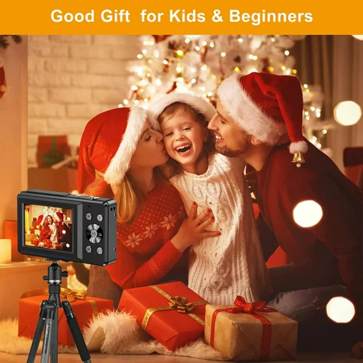 Green Tech Stop 1080P digital camera with 16X zoom, compact point-and-shoot design, ideal for teens, students, and beginners.