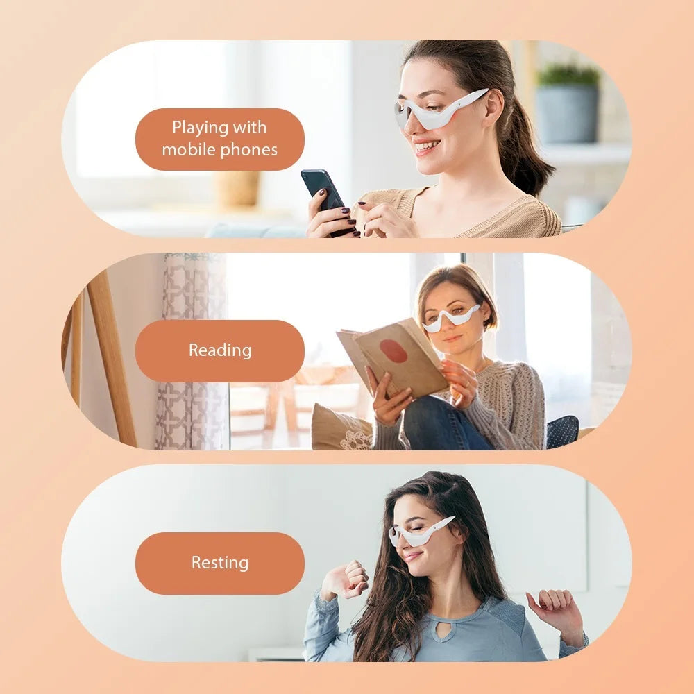 Tech Stop eye massager for dark circles and eye bags, featuring a compact, modern eye care beauty machine with adjustable settings.