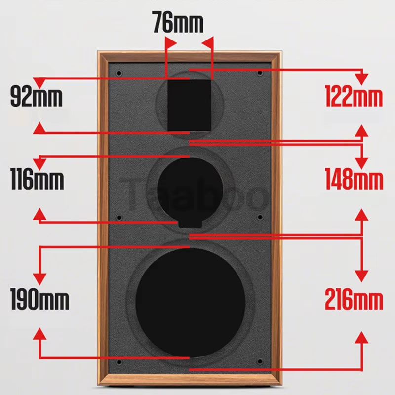 8-inch Tech Stop three-way labyrinth speaker box for DIY bookshelf home audio, handcrafted wooden passive speaker enclosure.