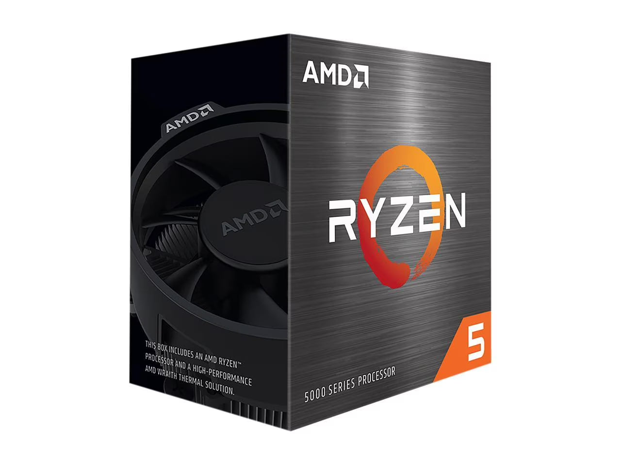 AMD Ryzen 5 5500 3.6 GHz 6-core AM4 processor with Wraith Stealth Cooler, shown with processor box and cooler attached.