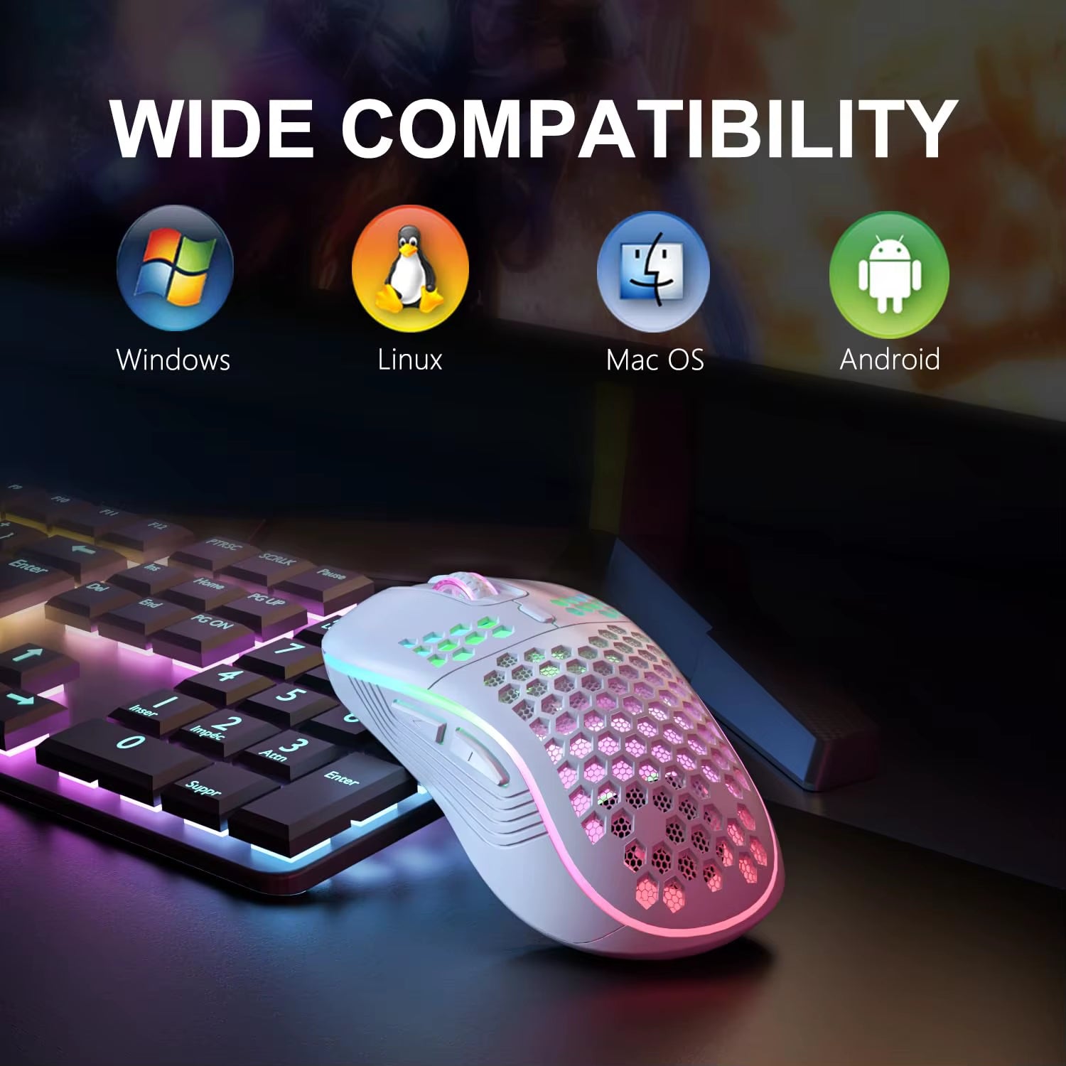 Tech stop 2.4G wireless gaming mouse with RGB backlit, 6 buttons, ergonomic honeycomb design, Type C rechargeable, 3-speed DPI