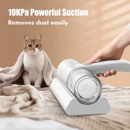 Tech stop UV cordless handheld vacuum with cleaning nozzle and digital display, designed for deep cleaning and convenience.