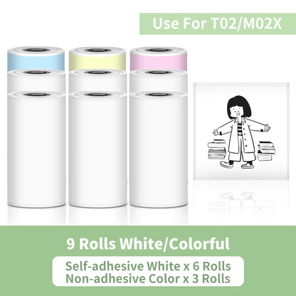 Tech stop T02 portable sticker printer printing self-adhesive labels on paper with a compact design.