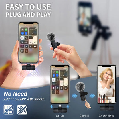 Two wireless lavalier clip-on microphones by Tech Stop, showing compact microphone units with clip attachments on a plain background.