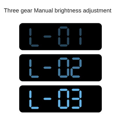 Large LED digital wall clock by Tech Stop displaying time, temperature, humidity, and week day on a modern wall clock.