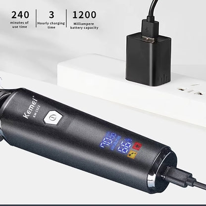Cordless Zeroblade™ Pro hair trimmer with LCD display and 7000RPM motor, shown with sleek black design and ergonomic grip.