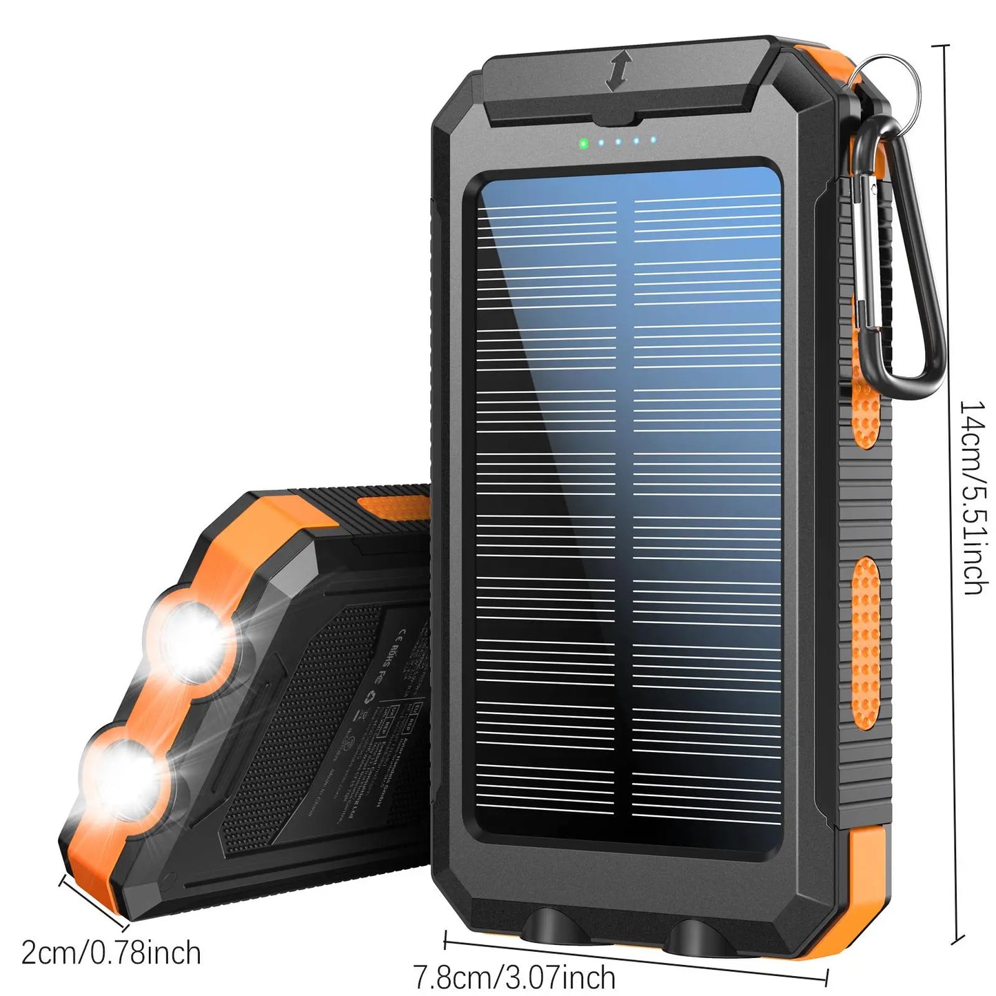 Tech stop 10,000mAh solar power bank with built-in solar panel and USB ports for portable charging on the go