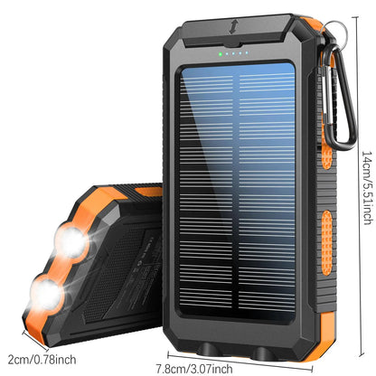 Tech stop 10,000mAh solar power bank with built-in solar panel and USB ports for portable charging on the go