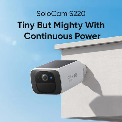 Wireless 2K outdoor solar security camera by Tech Stop, showing the camera mounted outside with solar panel and weather-resistant design.