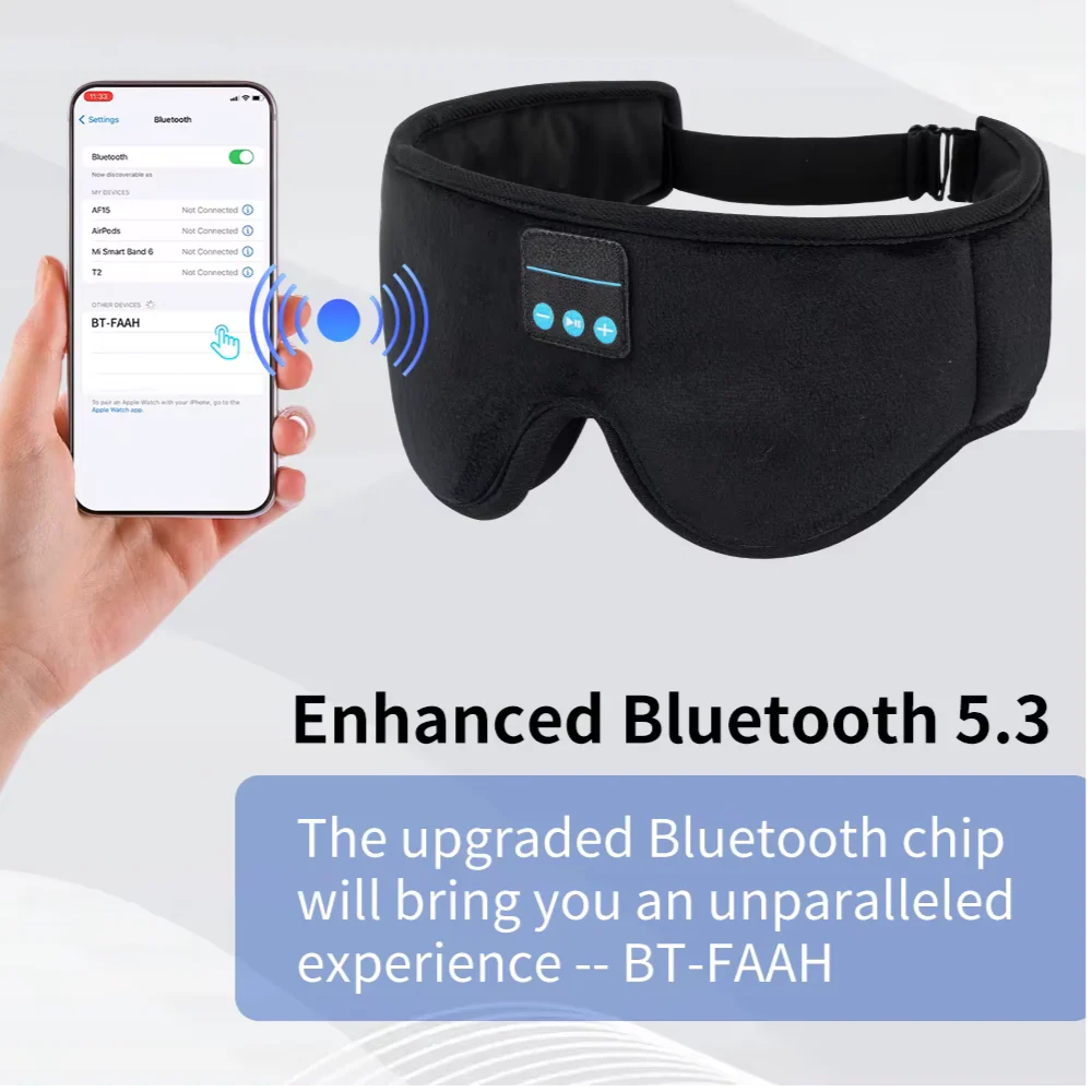 DreamTune 3D Bluetooth sleep mask with wireless headset and adjustable eye cover, soft fabric for comfortable sleep and relaxation.