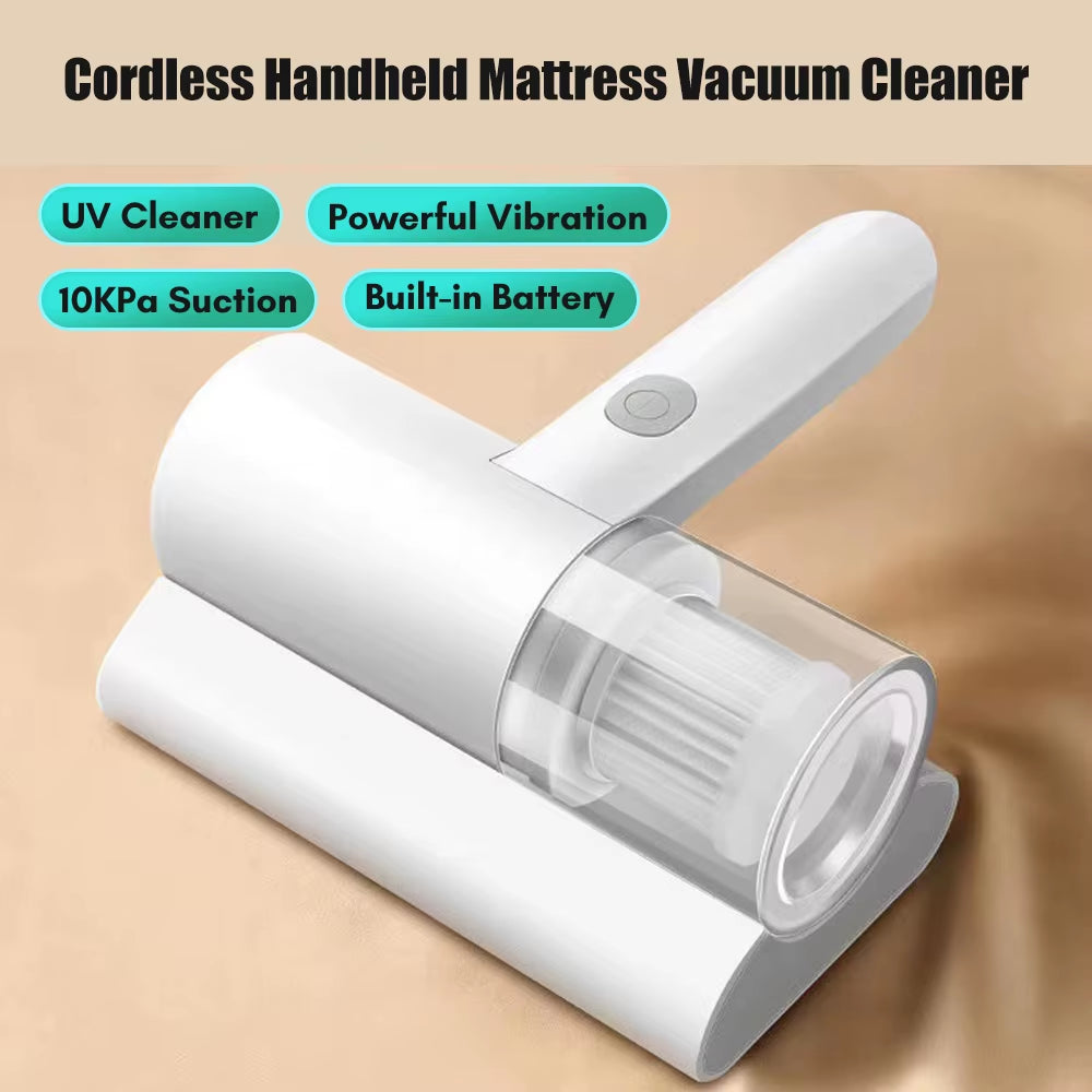 Tech stop UV cordless handheld vacuum for deep cleaning, showing the sleek device with a transparent dust container and ergonomic handle.