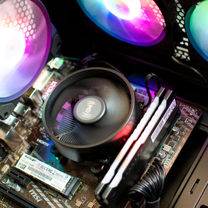 AMD Ryzen 5 5600G PC with 16GB DDR4, 512GB M.2 NVMe SSD, RGB fans, and Windows 11 pre-installed.
