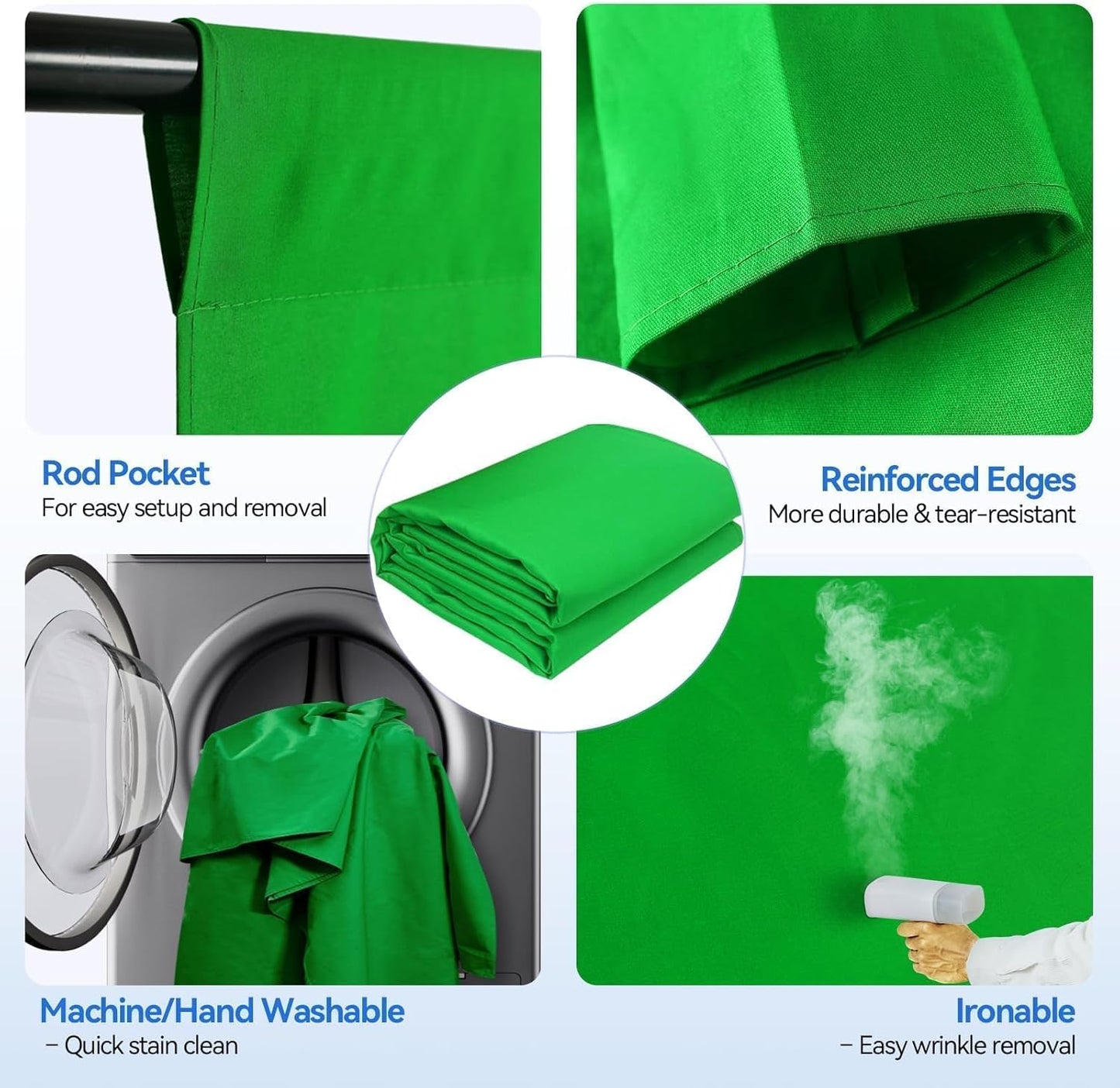 Tech stop green screen backdrop stand kit with 8.5x10 ft support system and 10x12 ft cotton muslin chromakey background.
