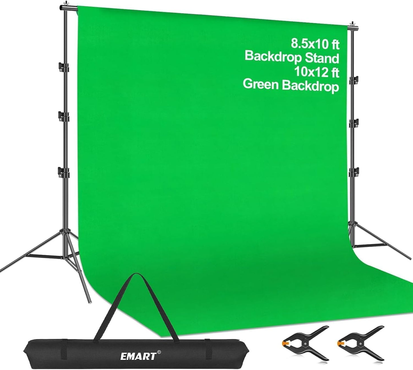 Tech Stop 8.5x10ft green screen backdrop stand kit with 10x12ft cotton muslin chromakey background for photo and video studio use.