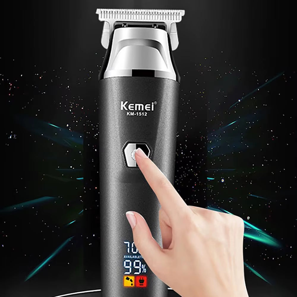 Tech stop Zeroblade™ Pro cordless hair trimmer with 7000RPM motor and LCD display, showing close-up of the sleek grooming device.