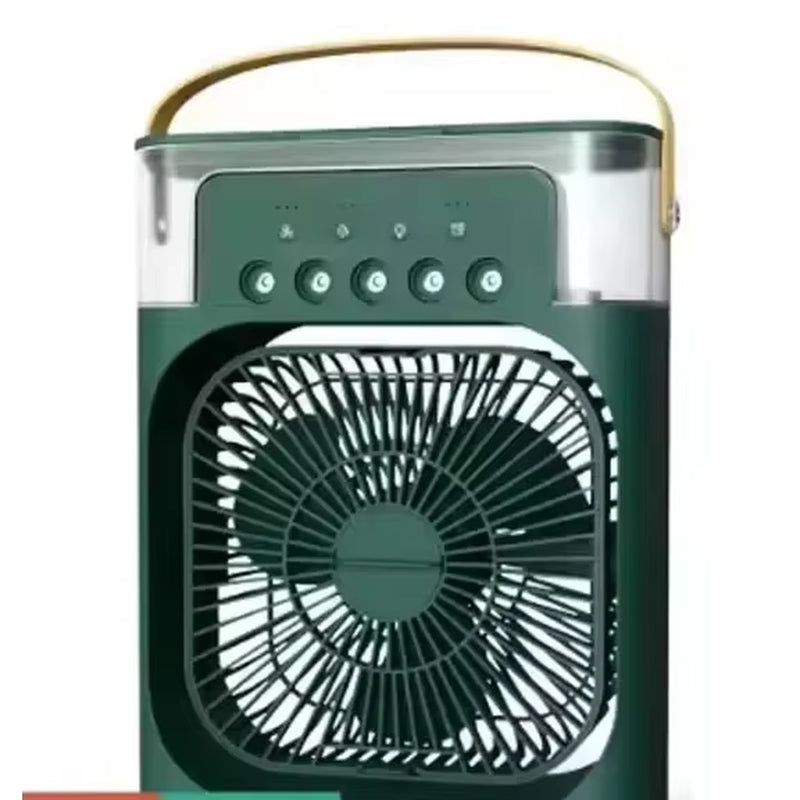 Tech stop portable USB air cooler and fan with LED night light, water mist humidifier, perfect for home use.