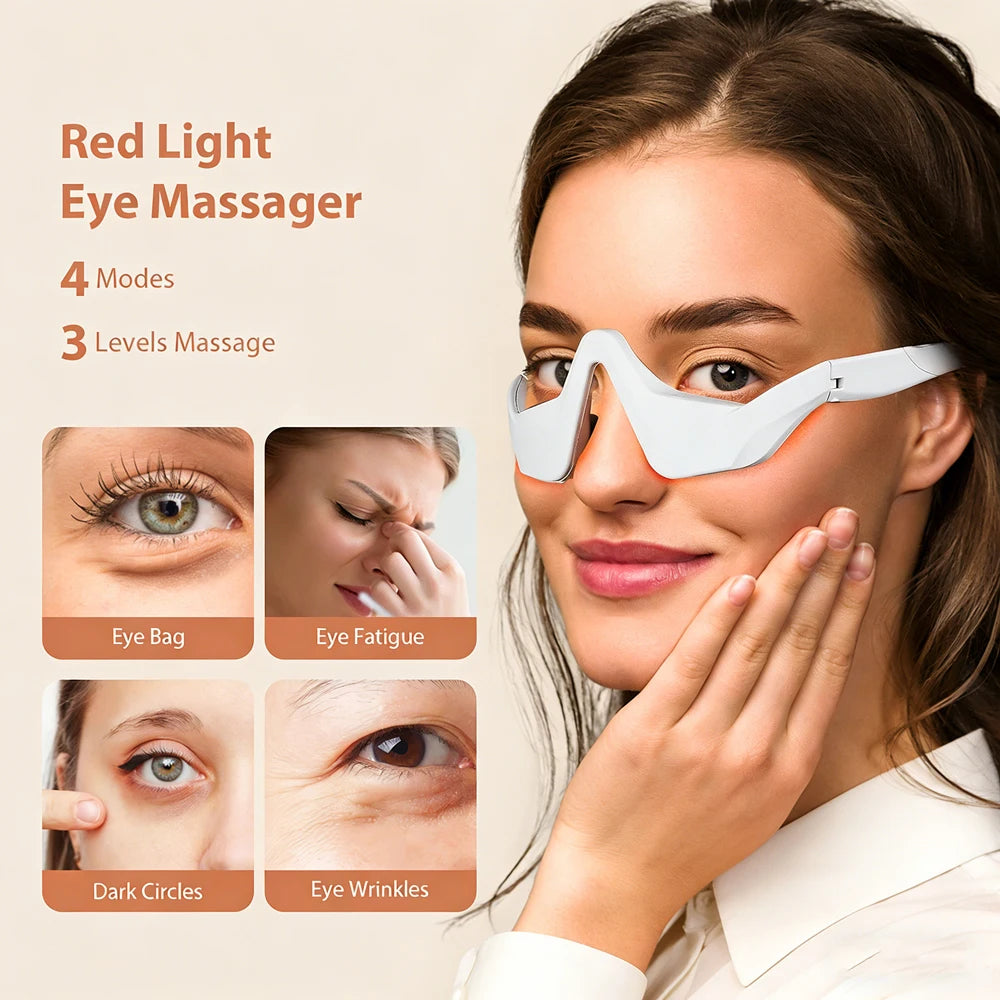 Tech stop eye massager for dark circles and eye bags, featuring a compact, ergonomic design for eye care and beauty treatment.