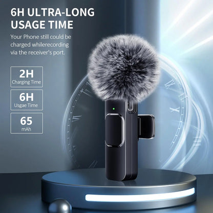 Two wireless lavalier clip-on microphones by Tech Stop, showing compact design and clip attachment for portable audio recording.