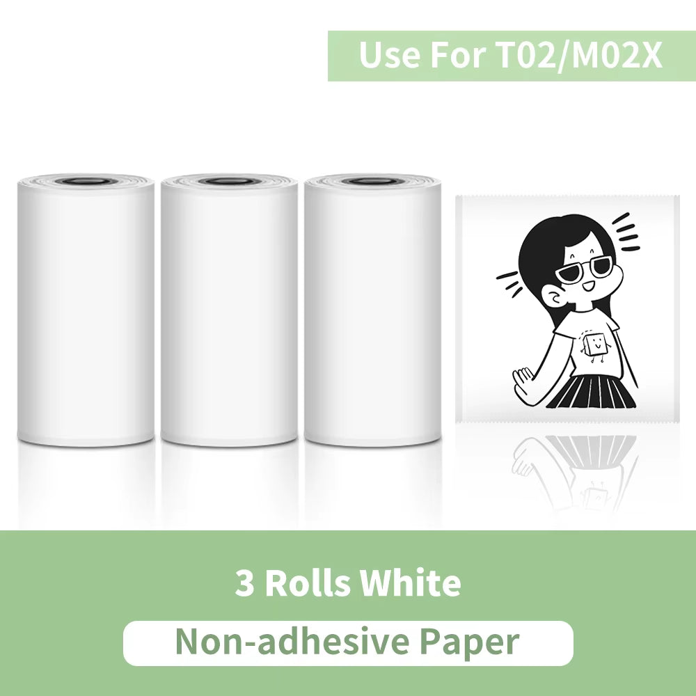 Tech stop T02 portable mini sticker printer printing self-adhesive labels for journals, notes, photos, and DIY projects.
