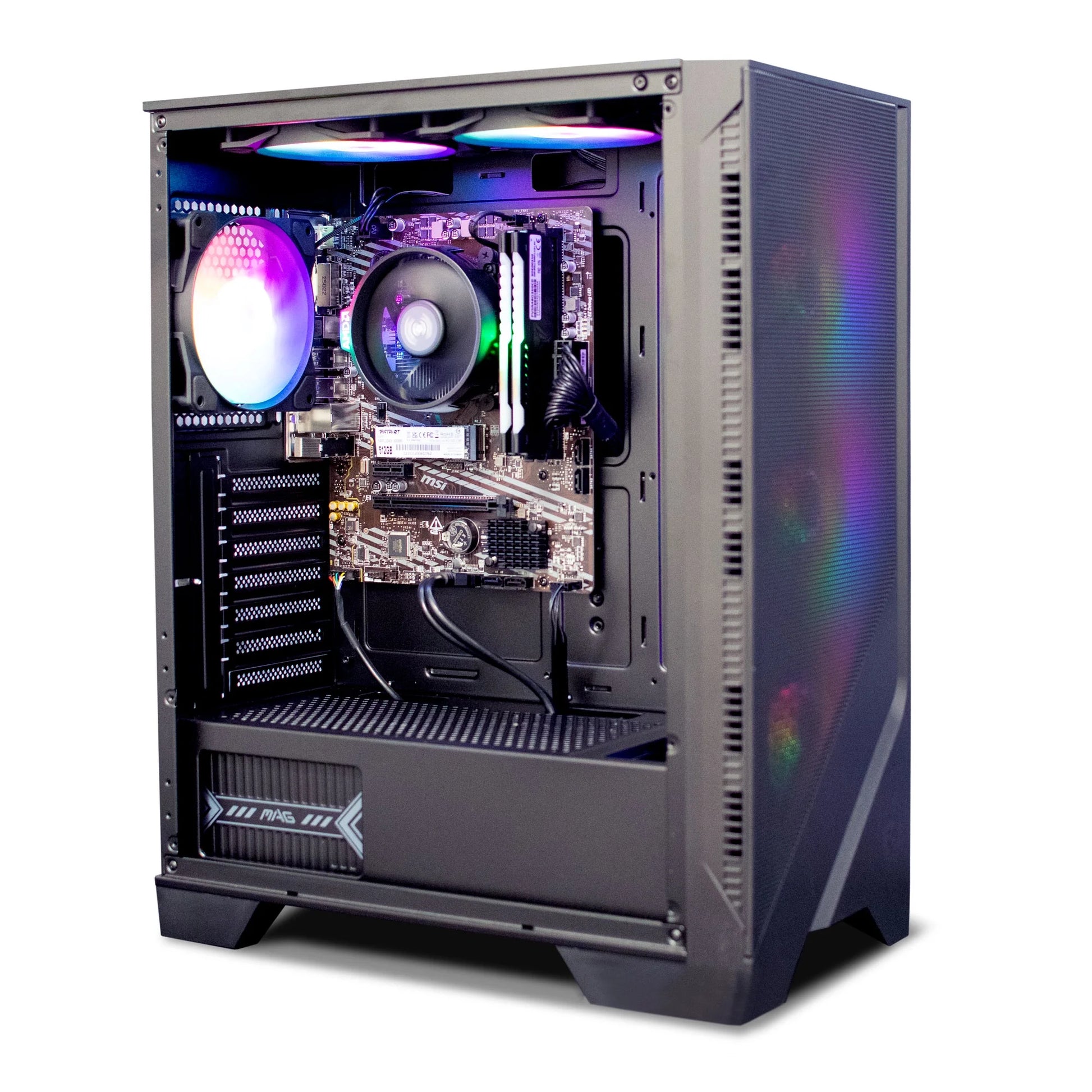 AMD Ryzen 5 5600G PC with 16GB DDR4 RAM, 512GB M.2 NVMe SSD, RGB fans, running Windows 11, by Tech Stop