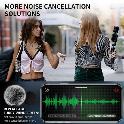 Two wireless Lavalier clip-on microphones by Tech Stop, compact and portable for clear audio recording.