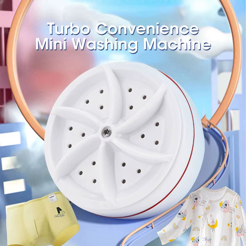 Tech stop Turboclean™ Mini Washer USB-powered ultrasonic laundry device for home and travel, shown in use with clothing.