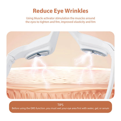 Tech Stop eye massager for dark circles and eye bags, featuring a compact beauty device for eye care and rejuvenation.