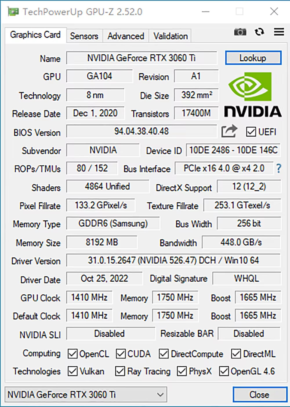 Tech stop RTX 3060Ti 8GB GDDR6 graphics card with 256-bit PCIe 4.0 interface, NVIDIA GPU, and cooling fans.