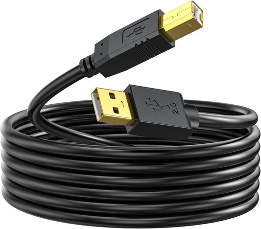 25 ft USB printer cable by Tech Stop, Type A-Male to B-Male, gold-plated connectors for printers and scanners.