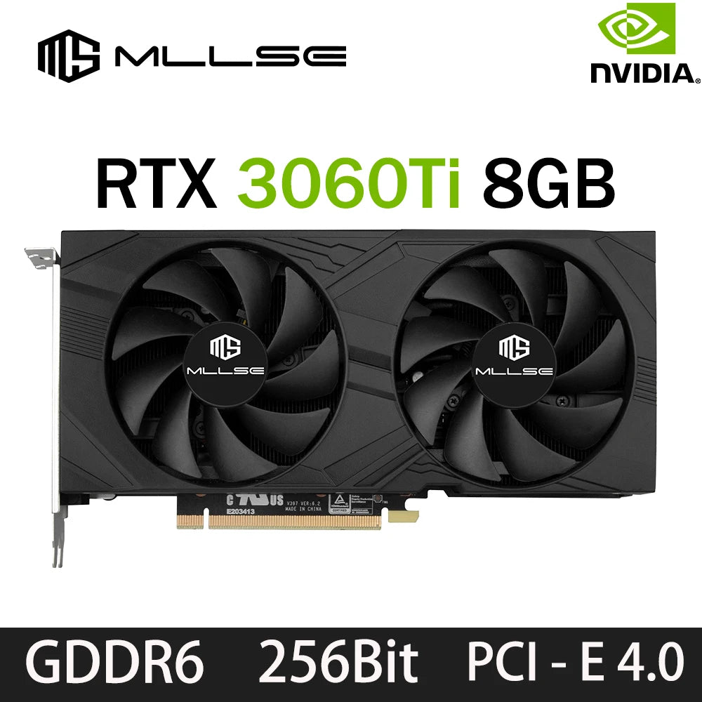 Tech stop RTX 3060 Ti 8GB GDDR6 graphics card with PCI Express 4.0 and 8-pin power connector for gaming and high-performance video rendering.