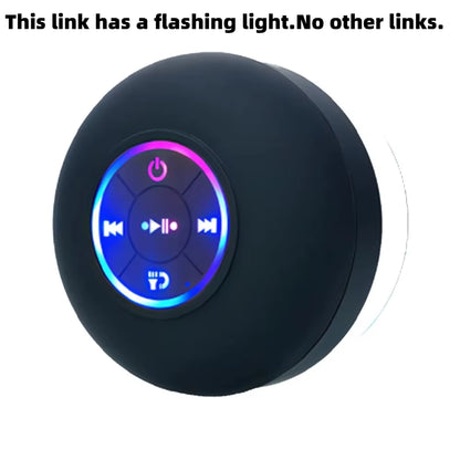 Waterproof AquaBeat Mini Bluetooth speaker with LED lights and suction cup mount, delivering powerful sound from Tech Stop.