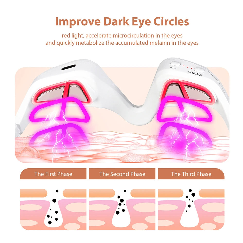 Tech Stop eye massager for dark circles and eye bags, featuring a sleek black design for eye care and beauty treatment.
