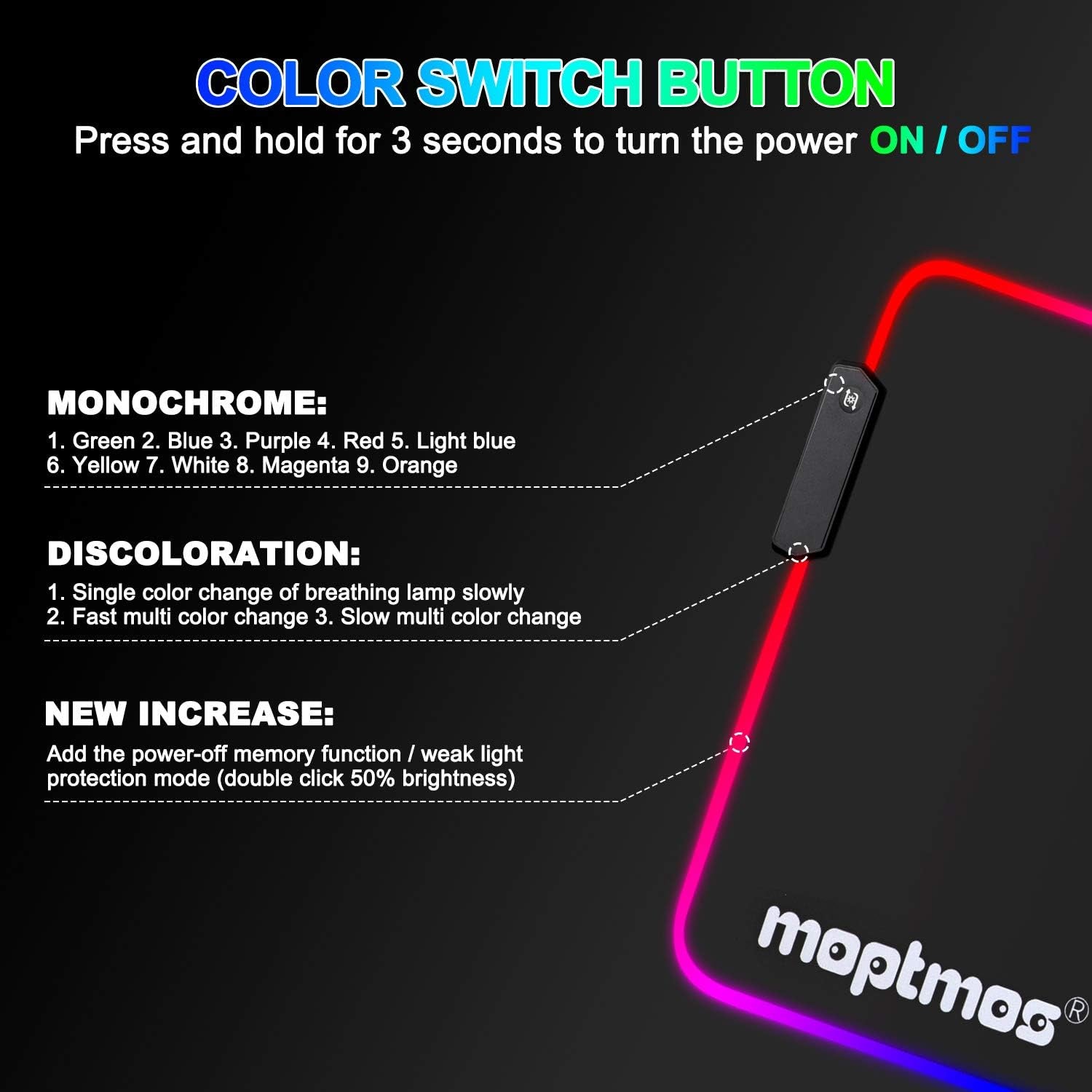Large Tech Stop RGB anime dragon gaming mouse pad with LED lighting, 15 modes, 31.5 x 12 inches, featuring green dragon design.