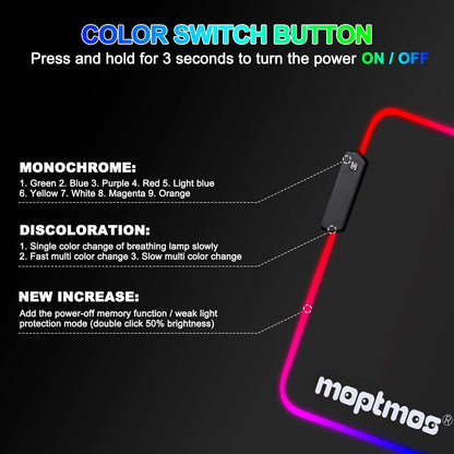 Large Tech Stop RGB anime dragon gaming mouse pad with LED lighting, 15 modes, 31.5 x 12 inches, featuring green dragon design.
