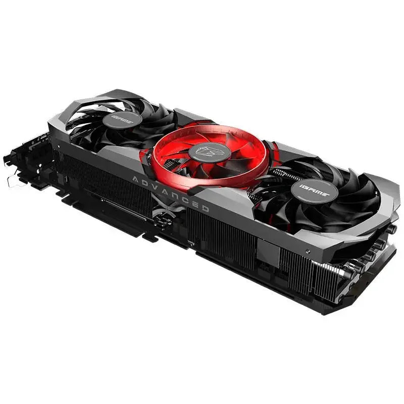 Tech Stop Igame RTX3060 AD OC 12G graphics card with advanced cooling and design, showcasing the GPU and heatsink.
