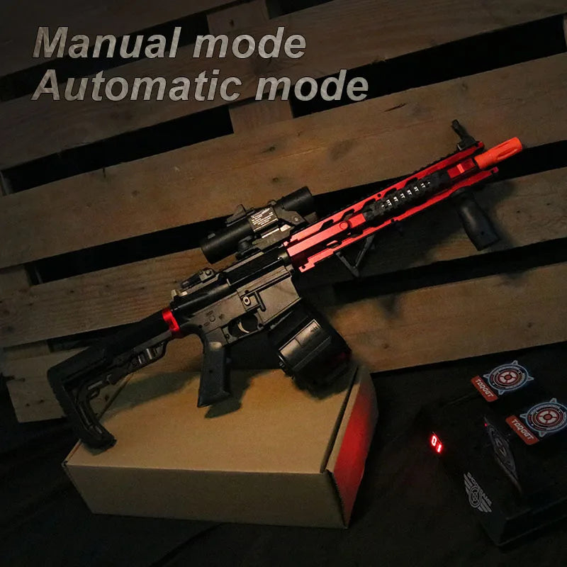 Tech Stop M4 Electric Gel Ball Blaster toy, manual and automatic eco-friendly splatter ball blaster for outdoor shooting games.