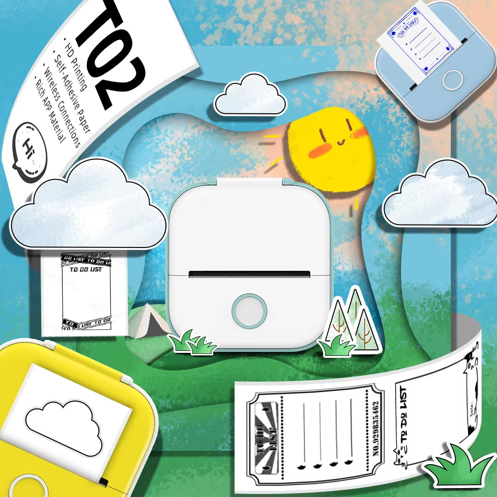 Tech stop T02 portable sticker printer printing self-adhesive labels for journals, notes, and DIY projects.