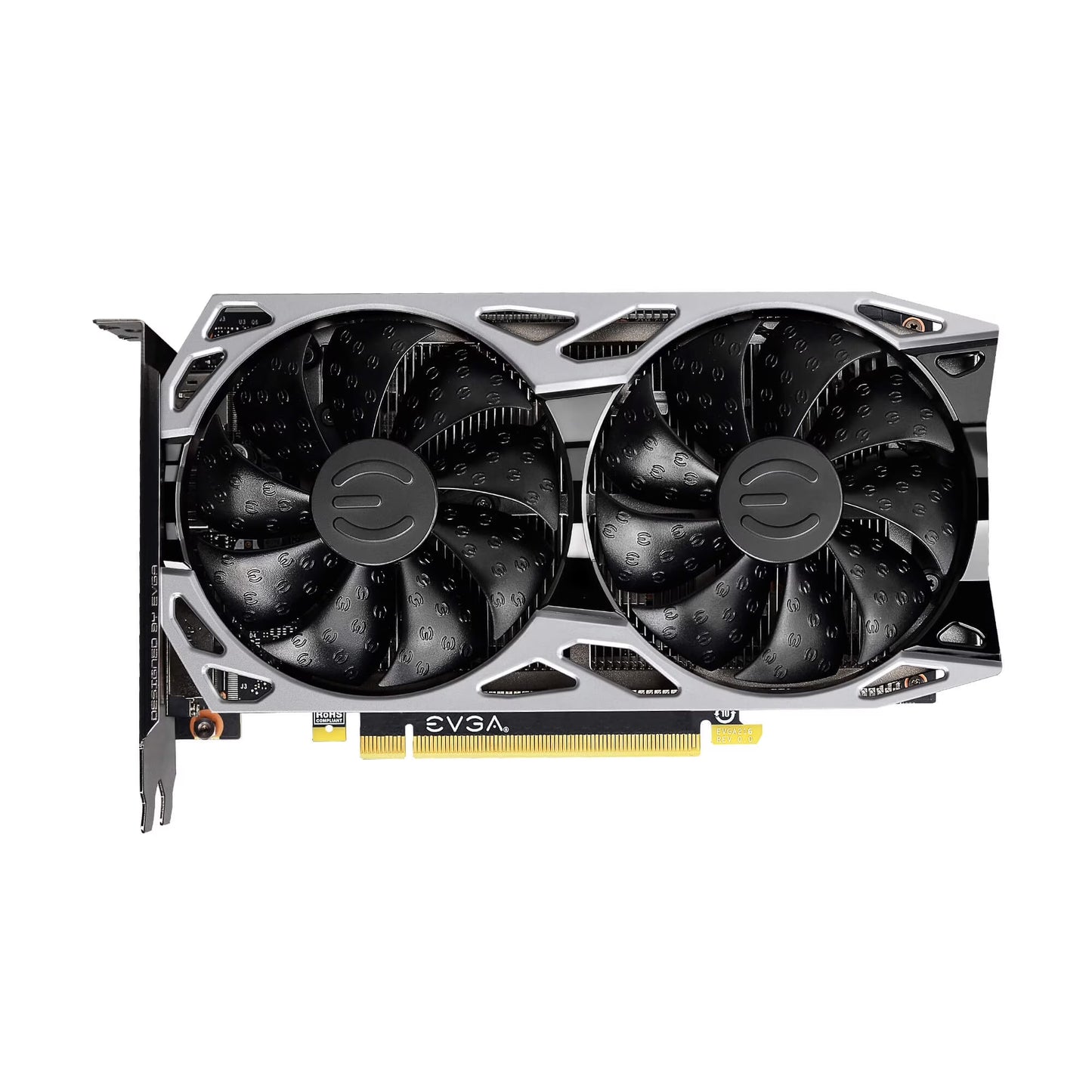 Black Tech Stop GeForce RTX 2060 KO Ultra Gaming graphics card with dual fans, 6GB GDDR6 memory, for high-performance gaming.