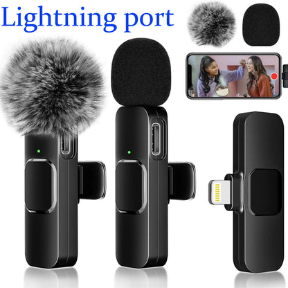 Two wireless Lavalier clip-on microphones by Tech Stop, compact and designed for clear audio recording.
