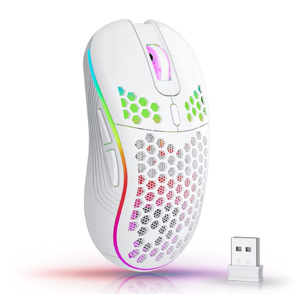 Tech stop 2.4G wireless gaming mouse with RGB backlit, 6 buttons, ergonomic honeycomb design, Type C rechargeable, adjustable DPI