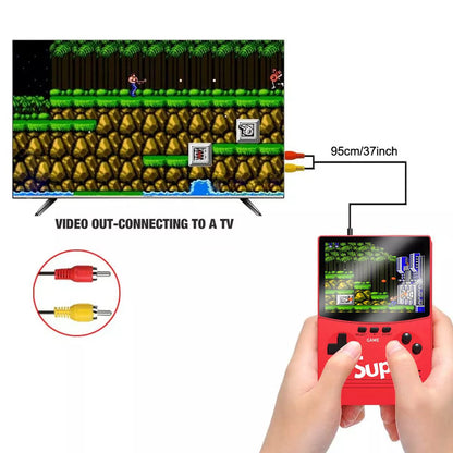 Tech Stop upgraded handheld retro gaming console with 500 games and built-in 5000mAh portable charger, compact and portable for gaming on the go.