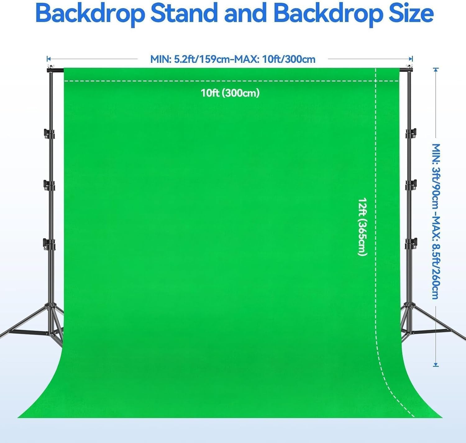 Tech stop photo and video studio green screen backdrop stand kit with 10x12 ft cotton muslin chromakey background in a professional setup
