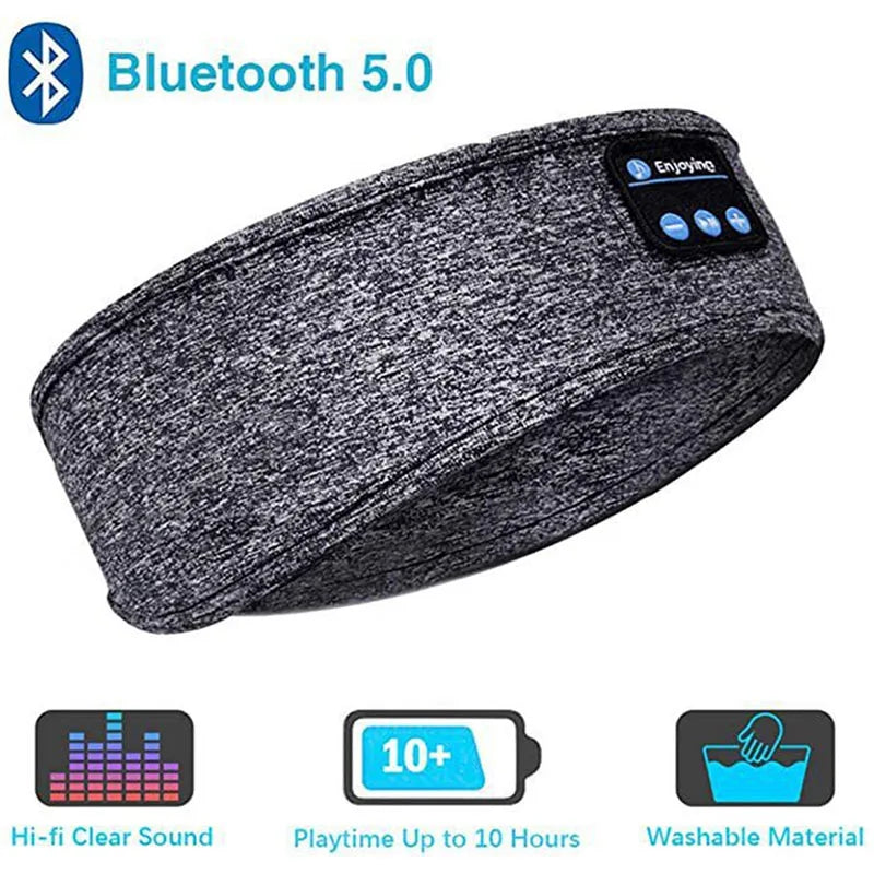 Wireless Bluetooth sleep headband by Tech Stop, shown in soft fabric with built-in speakers for comfortable sleep and streaming.