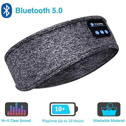 Wireless Bluetooth sleep headband by Tech Stop, shown in soft fabric with built-in speakers for comfortable sleep and streaming.