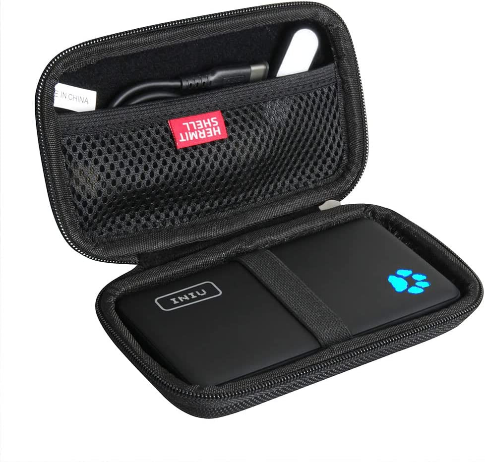 Black hard travel case for Tech stop INIU 10000mAh portable charger, 2022 version, with protective interior and secure zipper.